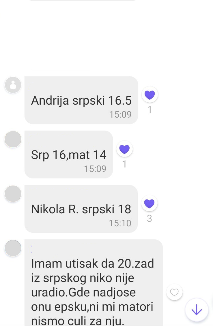 Poruka roditelja: Andrija srpski 16,5 i Nikola R. srpski 18