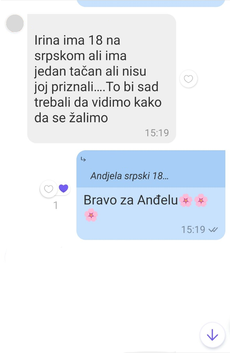 Poruka roditelja: Irina srpski 18 i čestitke za Anđelu